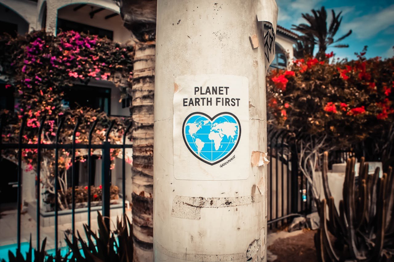 about-us A 'Planet Earth First' sticker on a pole in Las Palmas de Gran Canaria.
